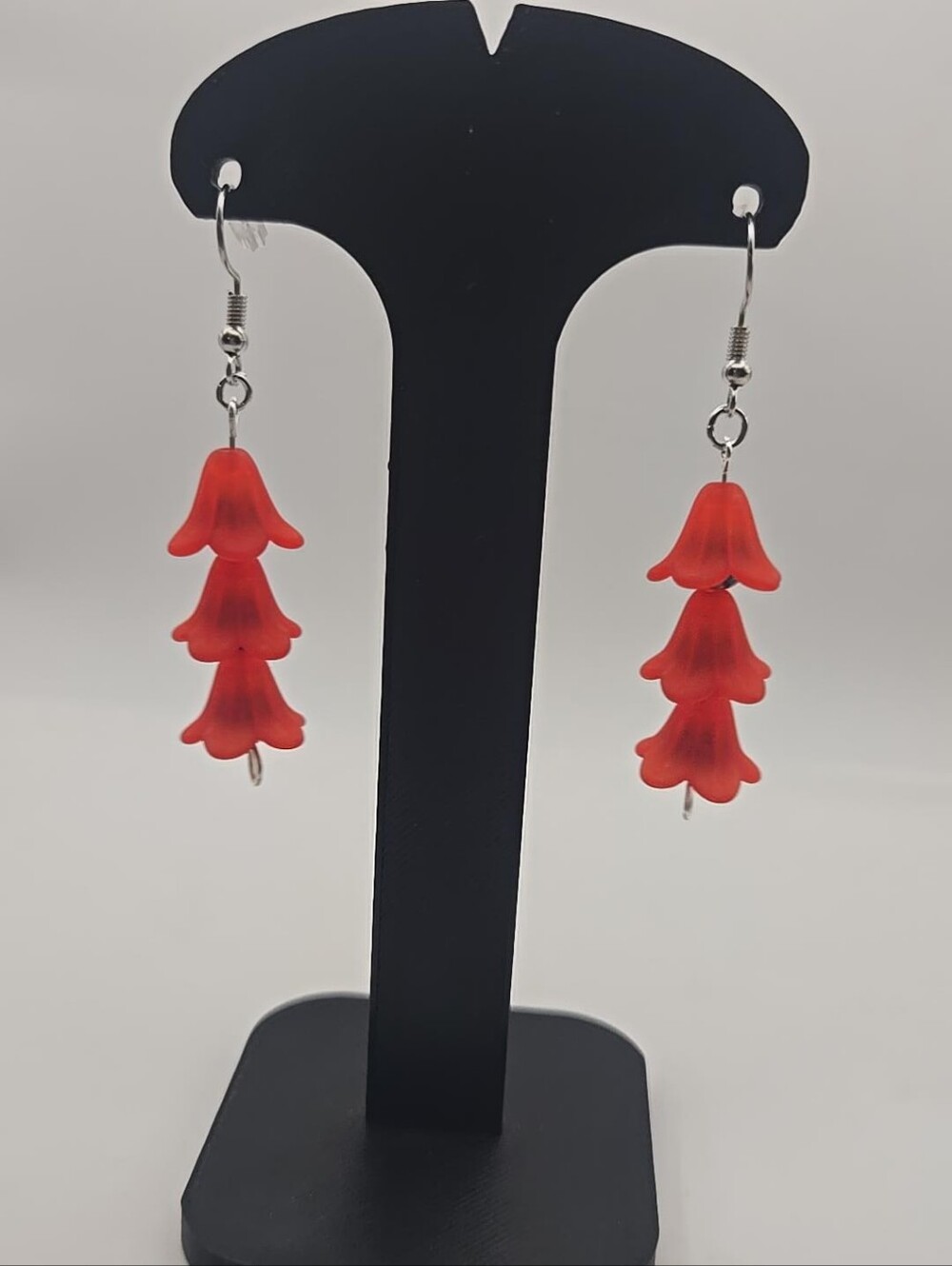 Red Frosted Flower Cluster Dangle Earrings